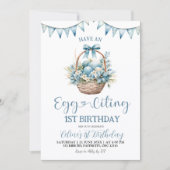 Invitation Dusty Blue Eggciting Birthday (Devant)