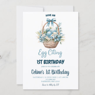Invitation Dusty Blue Eggciting Birthday