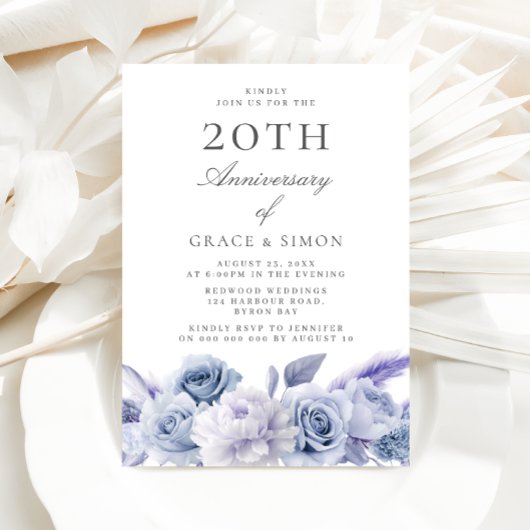 Invitation Dusty Blue Elegance 20e anniversaire de Mariage