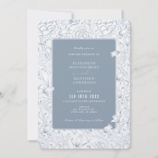 Invitation Dusty Blue Elegance Tulips & Chrysanthemum (Devant)