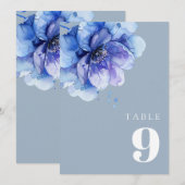 Invitation Dusty Blue Elegant Aquarelle Florale Numéro de tab (Devant / Derrière)