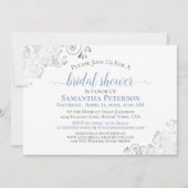 Invitation Dusty Blue Elegant Argent sur Fête des mariées bla (Devant)