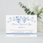Invitation Dusty Blue Elegant Blanc Gris Floral Mariage Coeur (Debout devant)