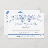 Invitation Dusty Blue Elegant Blanc Gris Floral Mariage Coeur (Devant / Derrière)