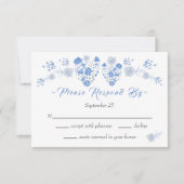 Invitation Dusty Blue Elegant Blanc Gris Floral Mariage Coeur (Devant)
