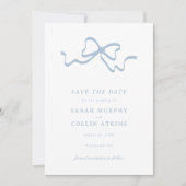 Invitation Dusty Blue Elegant Bow Enregistrer la date (Devant)