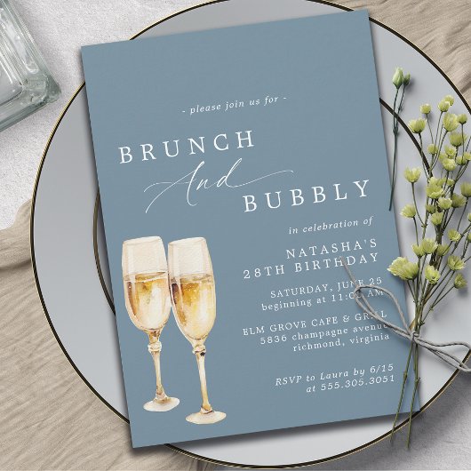Invitation Dusty Blue | Élégant Brunch d'anniversaire au cham