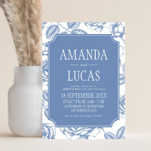 Invitation Dusty Blue Elegant Chinoiserie Mariage