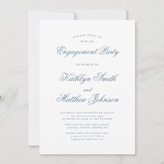 Invitation Dusty Blue Elegant Classic Script Party (Devant)