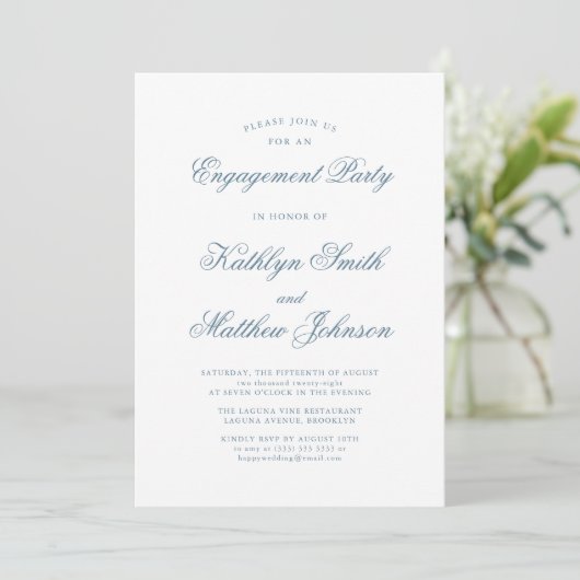 Invitation Dusty Blue Elegant Classic Script Party (Debout devant)