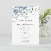 Invitation Dusty Blue Elegant Floral Aquarelle Mariage (Debout devant)