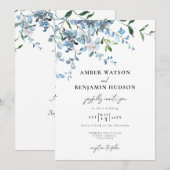Invitation Dusty Blue Elegant Floral Aquarelle Mariage (Devant / Derrière)