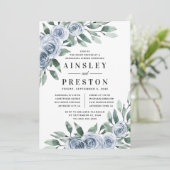 Invitation Dusty Blue Élégant Floral Rustic Rehearer Dîner (Debout devant)