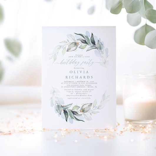 Invitation Dusty Blue Elegant Green Party d'anniversaire