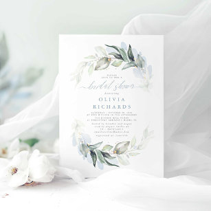 Invitation Dusty Blue Elegant Greenery Bridal Shower