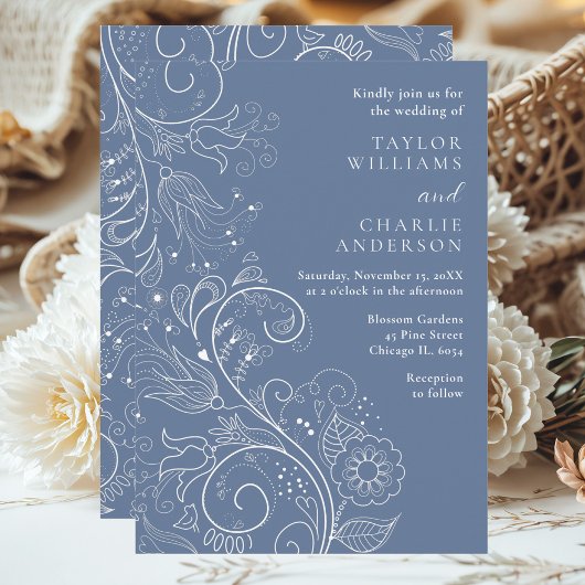 Invitation Dusty Blue élégant Mariage floral