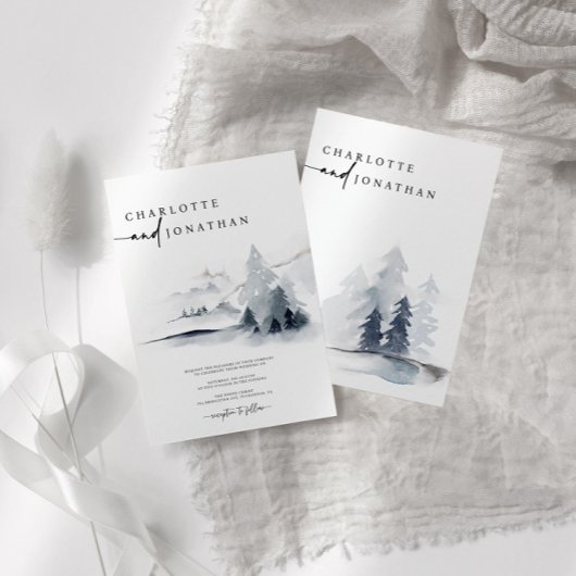 Invitation Dusty Blue Elegant Mariage forestier