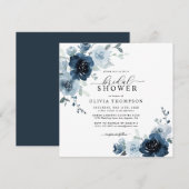 Invitation Dusty Blue Elegant Navy Fête des mariées botanique (Devant / Derrière)