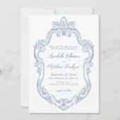 Invitation Dusty Blue Elegant Ornate Vintage Wedding (Devant)