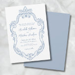 Invitation Dusty Blue Elegant Ornate Vintage Wedding<br><div class="desc">Faire-part de mariage à cadre bleu Dusty Filigree. Ajoutez une touche d'élégance vintage et de charme fantaisiste à votre mariage avec ce design magnifiquement travaillé. Un cadre ovale dessiné à la main avec des tourbillons et des fleurs complexes s'entrelacent gracieusement, créant un look orné mais sobre. Les détails délicats du...</div>