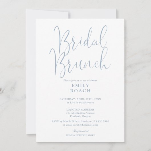 Invitation Dusty Blue élégant Script Bridal Bunch Douche (Devant)