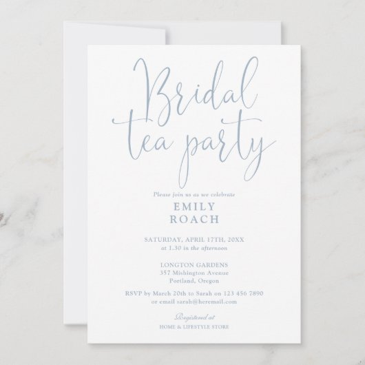Invitation Dusty Blue élégant Script Bridal Tea Party Douche (Devant)
