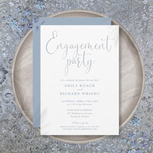 Invitation Dusty Blue Elegant Script Engagement Party