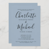 Invitation Dusty Blue Elegant Script Engagement Party (Devant / Derrière)