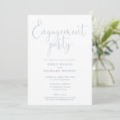 Invitation Dusty Blue Elegant Script Engagement Party (Debout devant)