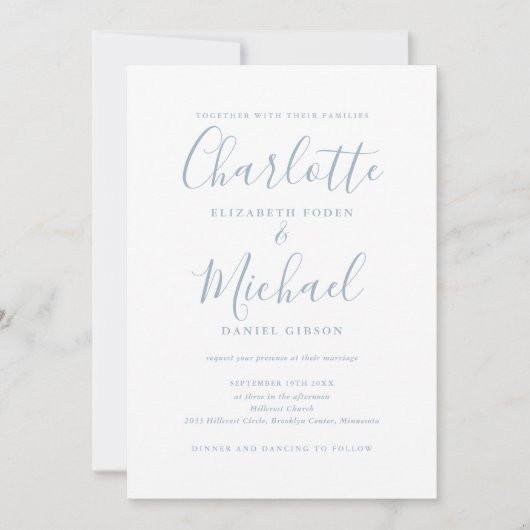 Invitation Dusty Blue Elegant Script QR Code Mariage photo (Devant)