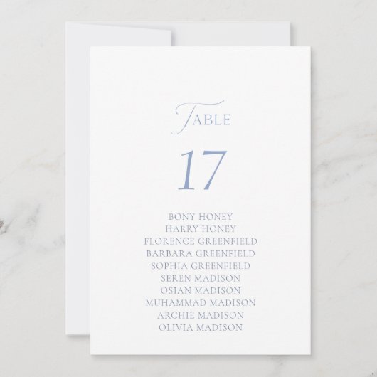Invitation Dusty Blue Elegant Table Seating Card  (Devant)