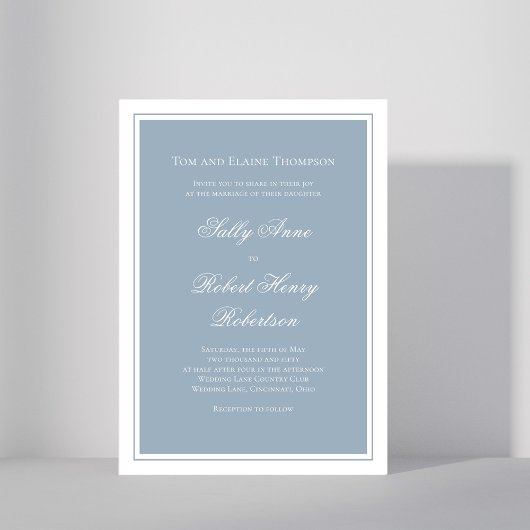 Invitation Dusty Blue Elegant Wedding Calligraphy Script