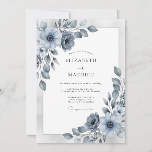 Invitation Dusty Blue Elegant Winter Wedding (Devant)