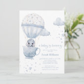 Invitation Dusty Blue Elephant Baby brasse du Baby shower (Debout devant)