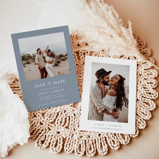 Invitation Dusty Blue Enregistrer la date Photo Enregistrer l