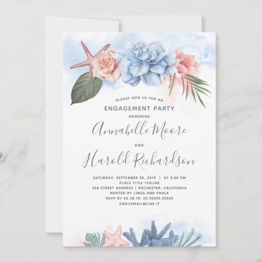 Invitation Dusty Blue et Blush Beach (Devant)
