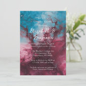 Invitation Dusty Blue et Bourgogne Alcool Encre Couples Douch (Debout devant)