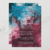 Invitation Dusty Blue et Bourgogne Alcool Encre Couples Douch (Devant / Derrière)