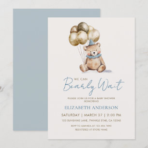 Invitation Dusty Blue et Gold Bearly Wait Ours en Route pour