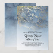 Invitation Dusty Blue et Gold Elegant Graduation Party (Devant / Derrière)