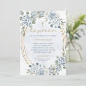 Invitation Dusty Blue et Gold Floral | Baptême élégant (Debout devant)