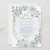 Invitation Dusty Blue et Gold Floral | Oh Baby shower (Devant)