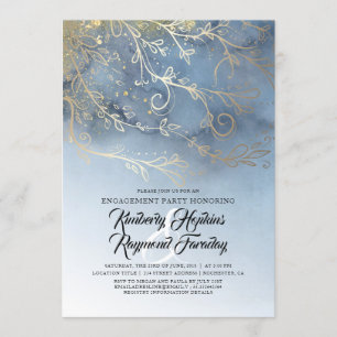 Invitation Dusty Blue et Gold Modern Engagement Party