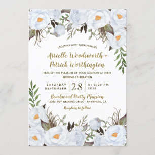 Invitation Dusty Blue et Gold Vintage Floral Mariage