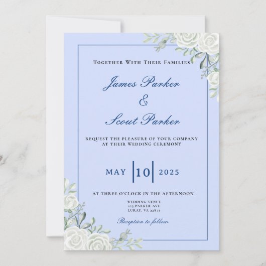 Invitation Dusty Blue et Mariage de marine (Devant)