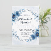 Invitation Dusty Blue et marine Aquarelle Peonies Mariage Inv (Debout devant)