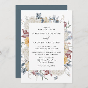 Invitation Dusty Blue et Mauve Fleur sauvage Meadow Mariage