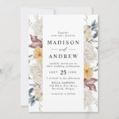Invitation Dusty Blue et Mauve Fleur sauvage Meadow Mariage (Devant)