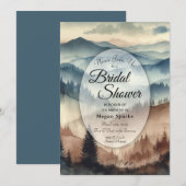 Invitation Dusty Blue et Mocha Brown Mountains Fête des marié (Devant / Derrière)