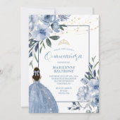 Invitation Dusty Blue et or Floral Quinceañera (Devant)